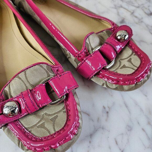 Coach F2070/J09 Women's Hellen Pink Patent Leather Trim Signature Canvas Flat7.5 - Picture 8 of 9